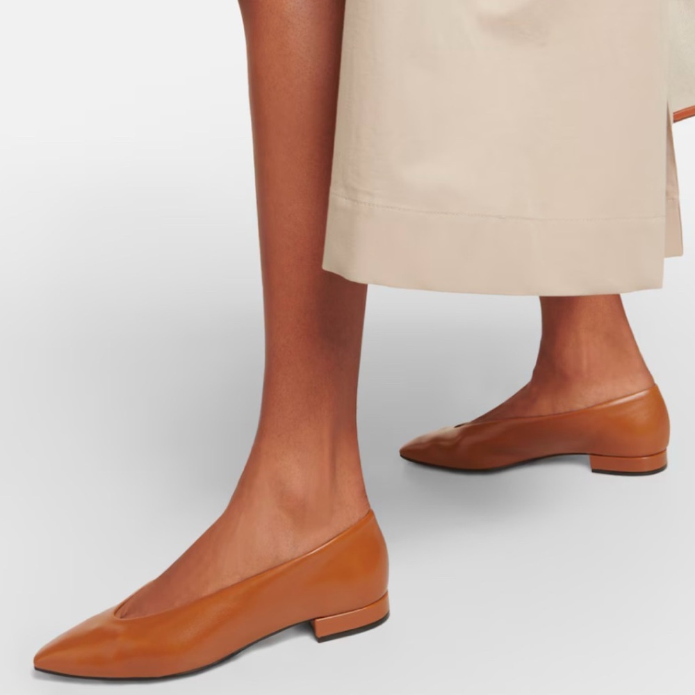 Loro Piana brown Rebecca Calfskin leather slip on ballet flat